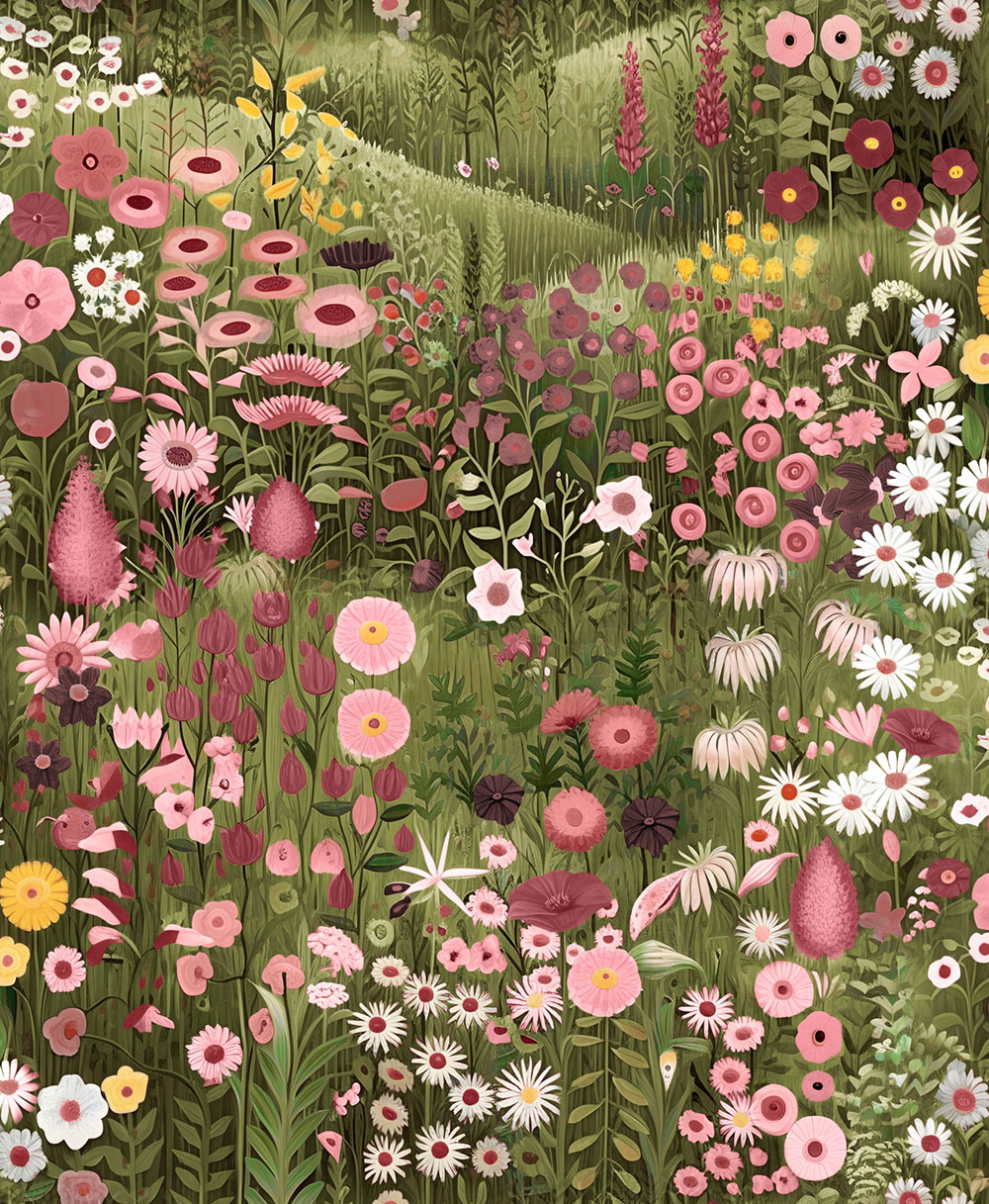 Tapete, grün-rosa, blühende Wiese, 127929, Arboretum, Graham Brown Premium