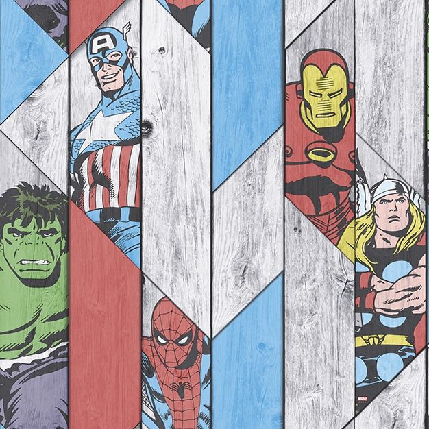 Comic-Tapete, Papiertapete, 102435, Marvel Wood Panel, Kids@Home 6, Graham & Brown