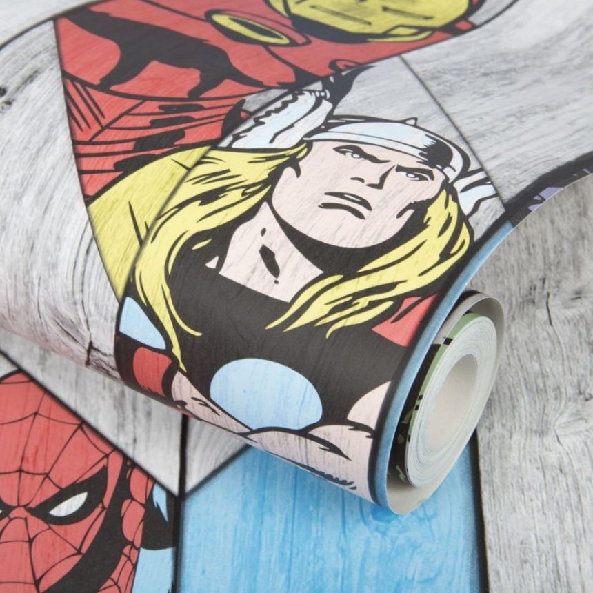 Comic-Tapete, Papiertapete, 102435, Marvel Wood Panel, Kids@Home 6, Graham & Brown