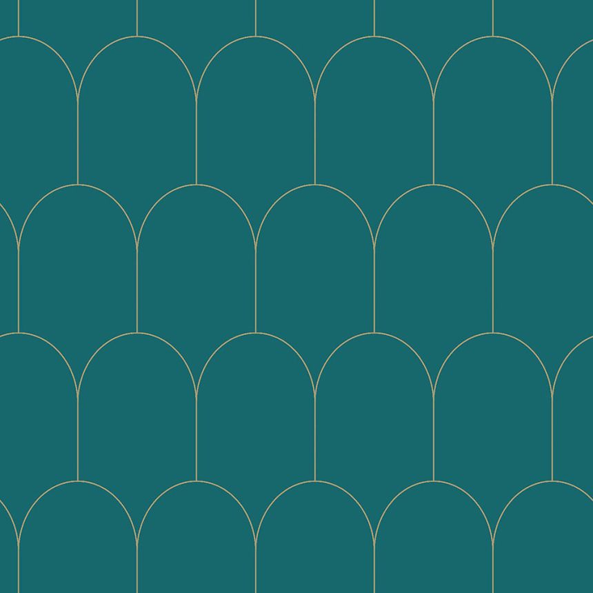 Türkis Vliestapete, geometrisches Bogenmuster 139205, Art Deco, Esta