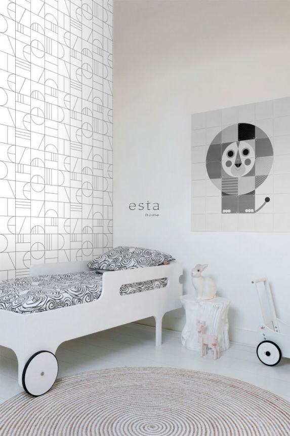 Weiß-schwarze geometrische Vliestapete 139142, Black & White, Esta