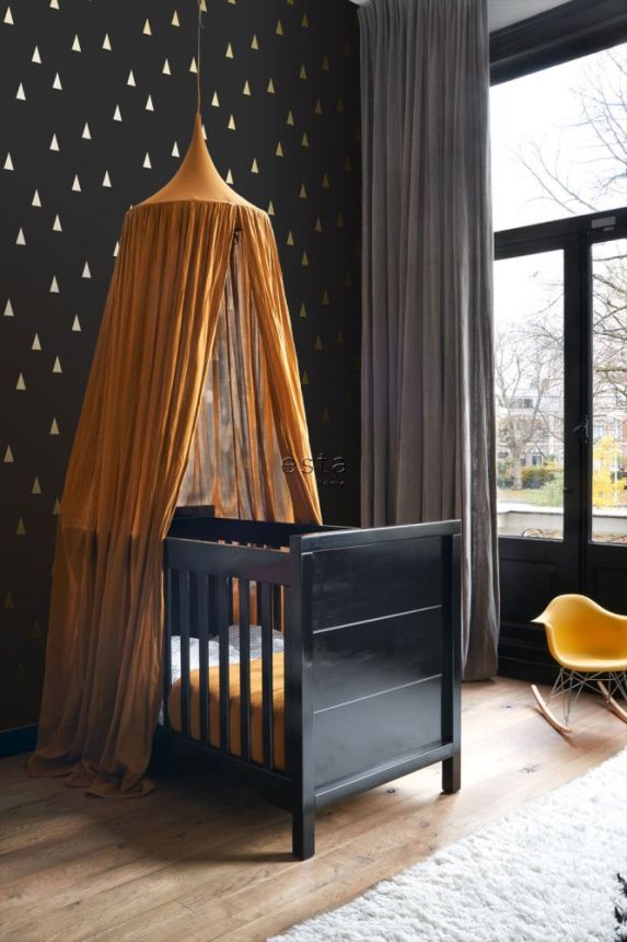 Schwarze Vliestapete mit goldenen Punkten 139123, Black & White, Esta