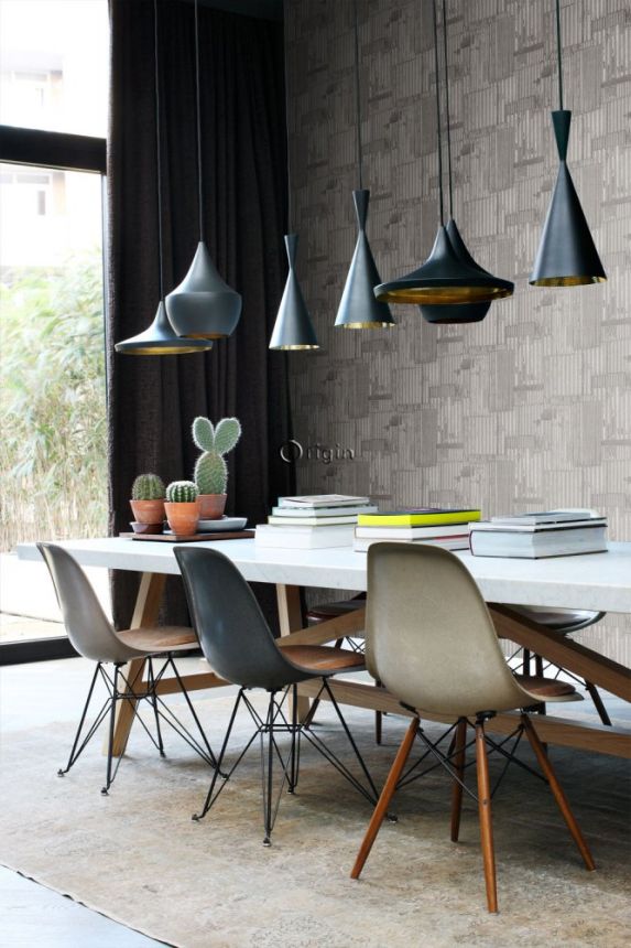 Grau-Silber Vliestapete, Wellblech-Design 347618, Matières - Metal, Origin