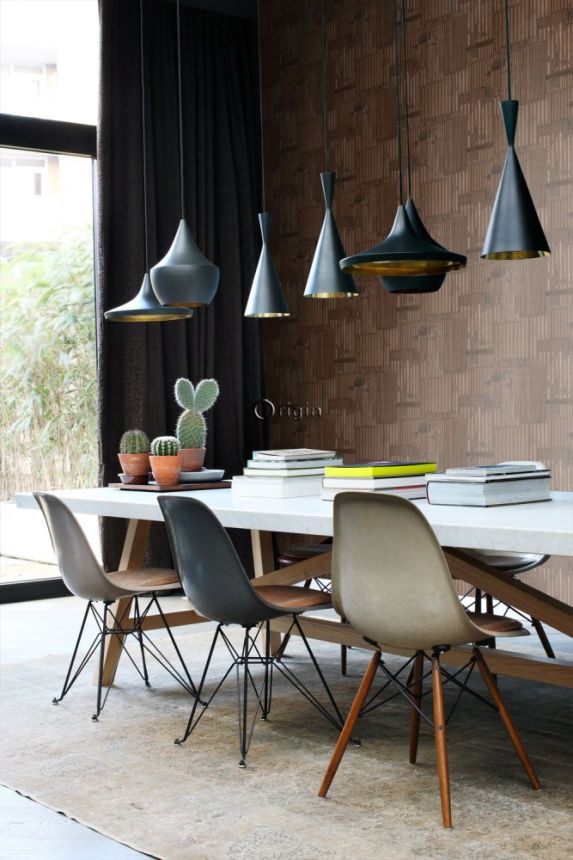Braune Metallic Vliestapete, Wellblech-Design 347616, Matières - Metal, Origin