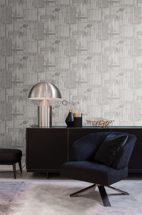 Grau-Silber Metallic Vliestapete, Wellblech-Design 347615, Matières - Metal, Origin