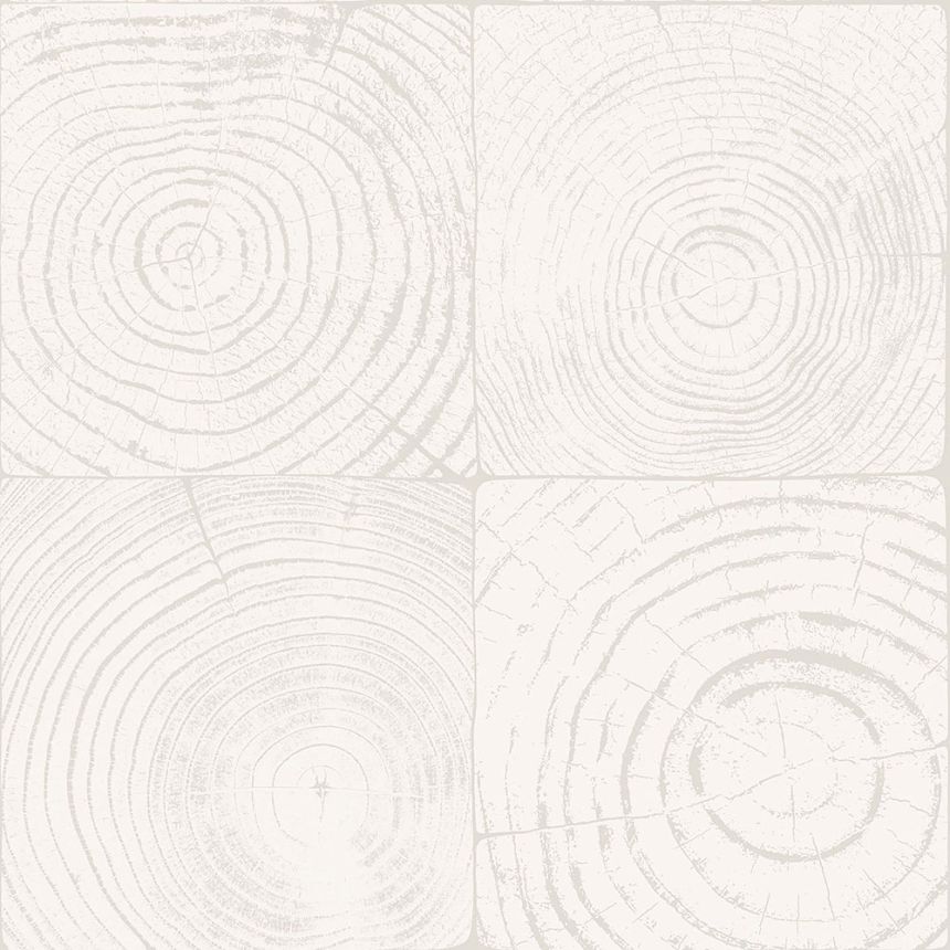 Tapete in grau-weißer Holzoptik mit Jahresringen, 347546, Matières - Wood, Origin