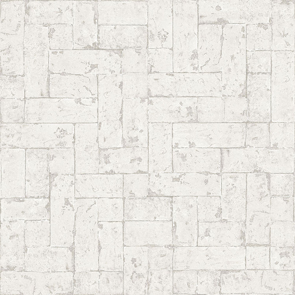 Grau-weiße Vliestapete, Steinverkleidung imitiert 347567, Matières - Stone, Origin