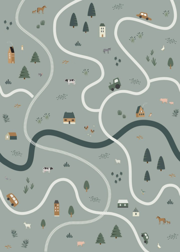 Wandbilder Bauernhof, Straßen, Traktoren 159056, 200 x 279 cm, Forest Friends, Esta