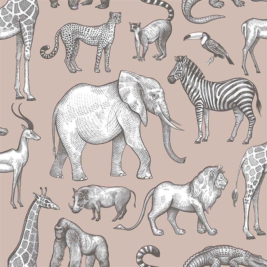 Altrosa Vliestapete Tiere aus Afrika 139271, Forest Friends, Esta