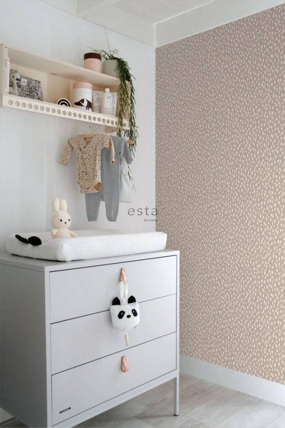 Vliestapete braun mit weißen unregelmäßigen Ovalen 139255, Forest Friends, Esta