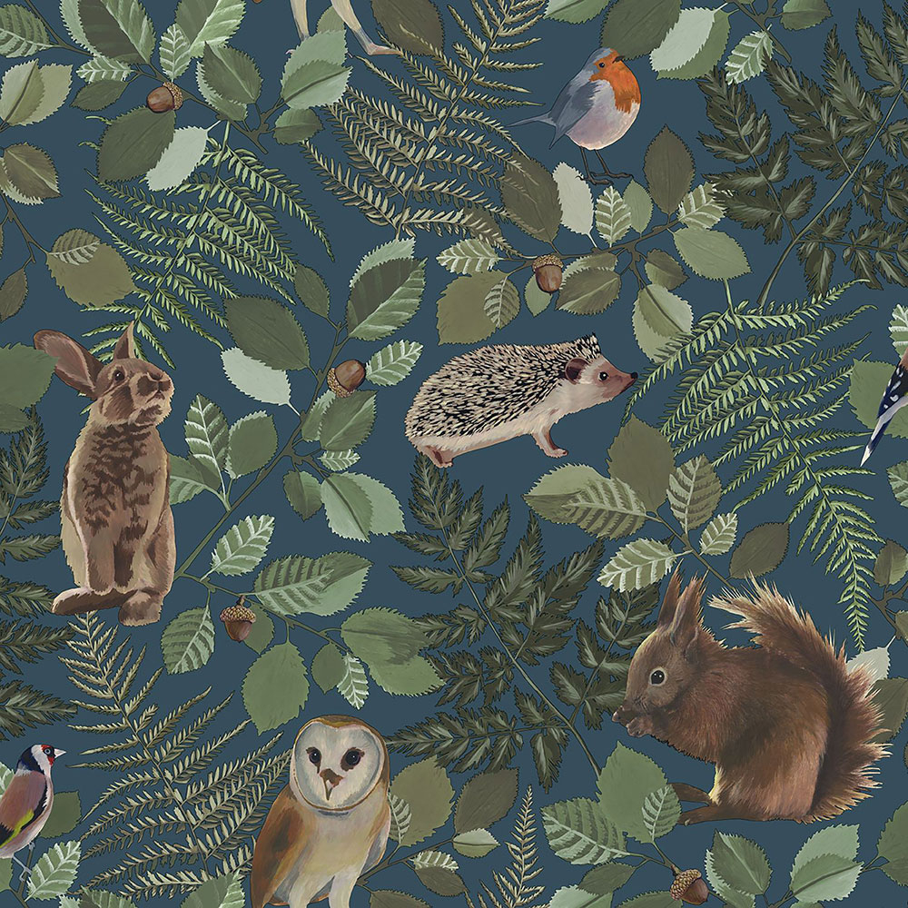 Blaue Vlies Kindertapete für die Wand Waldtiere 139250, Forest Friends, Esta