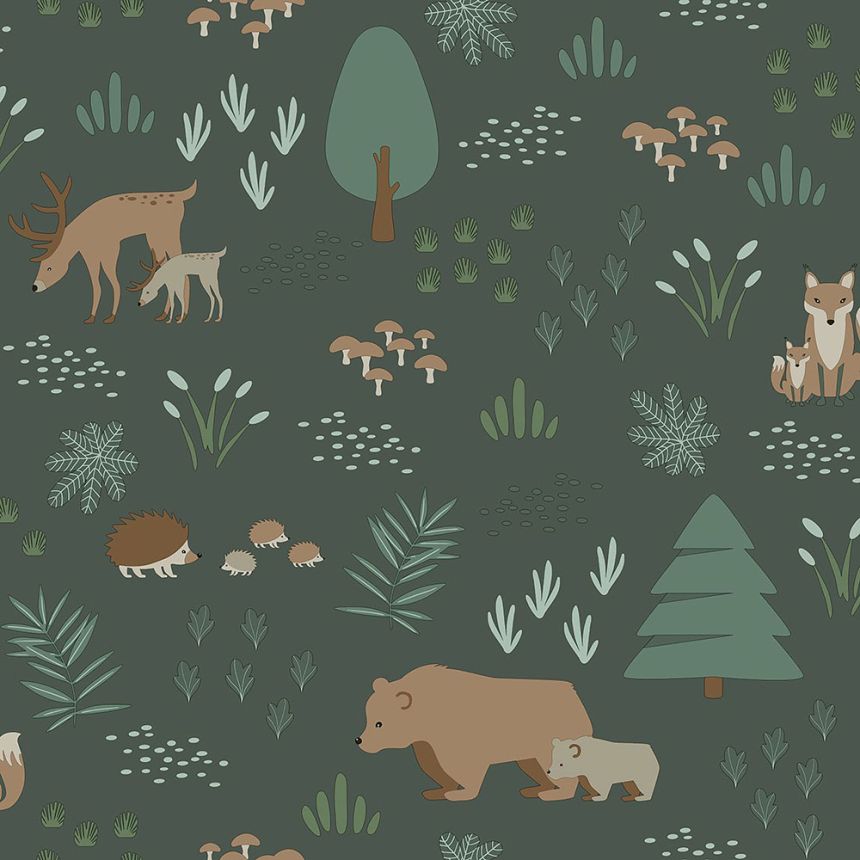 Graue Vliestapete für Kinder Tiere im Wald 139249, Forest Friends, Esta