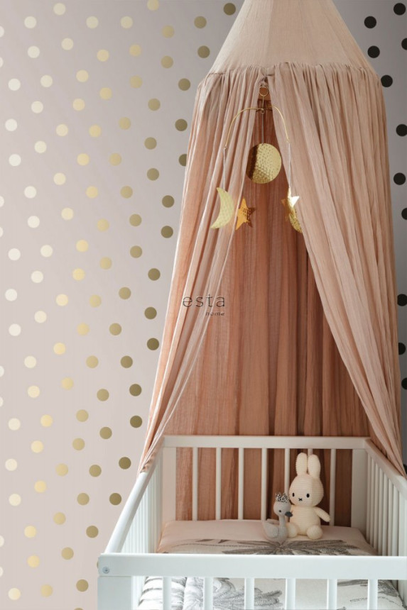 Altrosa Vliestapete mit goldenen Punkten 139244, Forest Friends, Esta