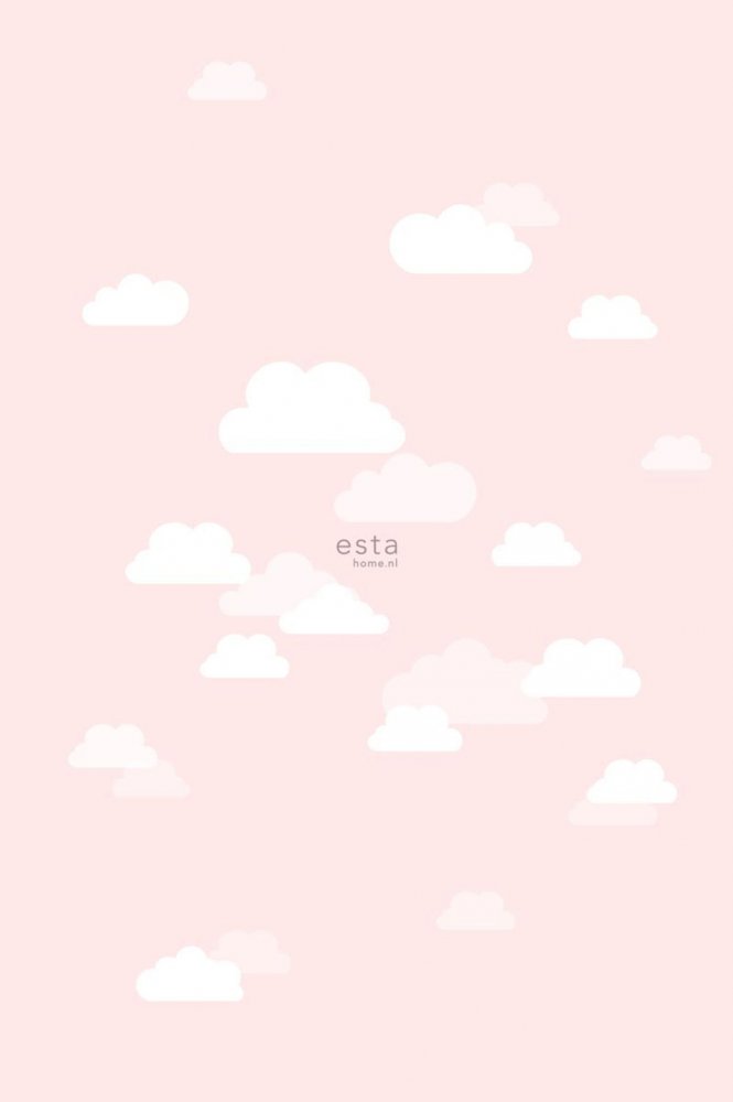 Vlies rosa Kindertapete mit weißen Wolken 158843, 1,86 x 2,79 m, Little Bandits, Esta