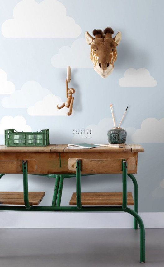 Vlies blaue Kindertapete mit weißen Wolken 158842, 1,86 x 2,79 m, Little Bandits, Esta