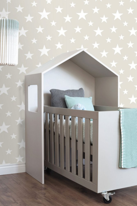 Graue Vliestapete für die Wand mit weißen Sternen 128866, Little Bandits, Esta