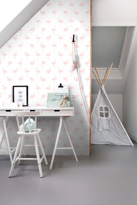 Weiße Vliestapete mit rosa Flamingos 138918, Little Bandits, Esta