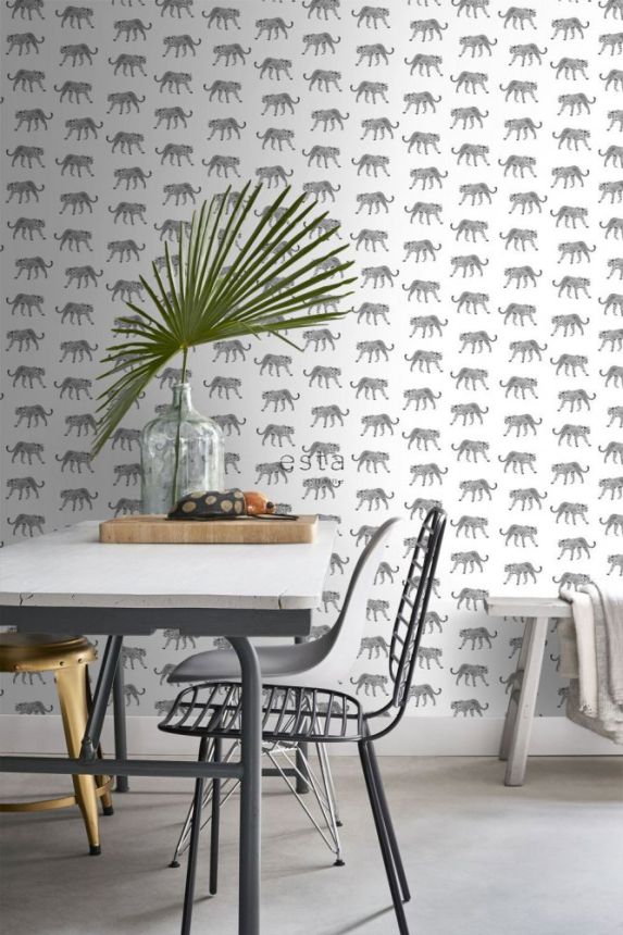 Schwarz-weiße Tapete mit Leoparden, Vliestapete 139176, Paradise, Esta Home