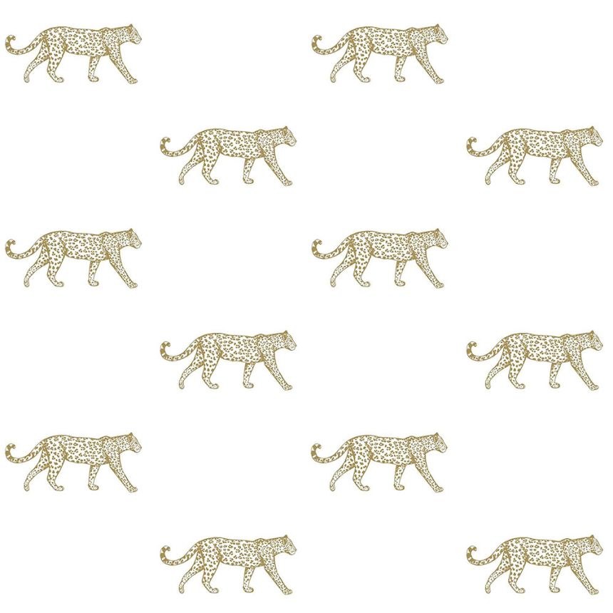 Weiße Tapete mit goldenen Leoparden, Vliestapete 347685, Precious, Origin