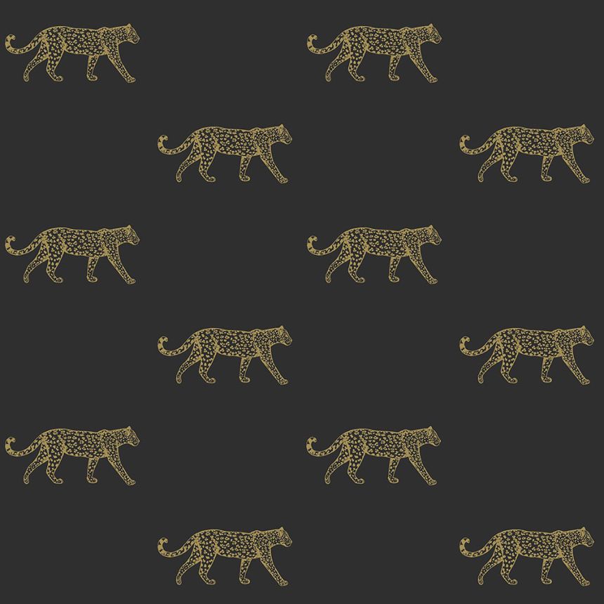 Schwarze Tapete mit goldenen Leoparden, Vliestapete 347686, City Chic, Precious, Origin