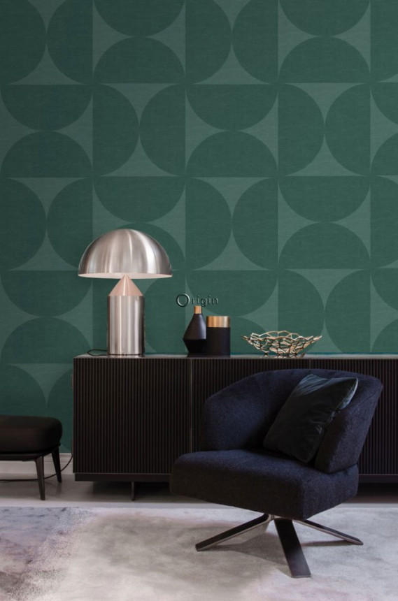 Grüne Tapete mit geometrischen mustern - Halbkugeln, Vliestapete 357225, Natural Fabrics, Origin