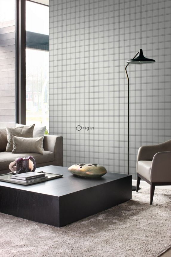 Tapete Stoffimitat grau kariert, Vliestapete 347621, Natural Fabrics, Origin