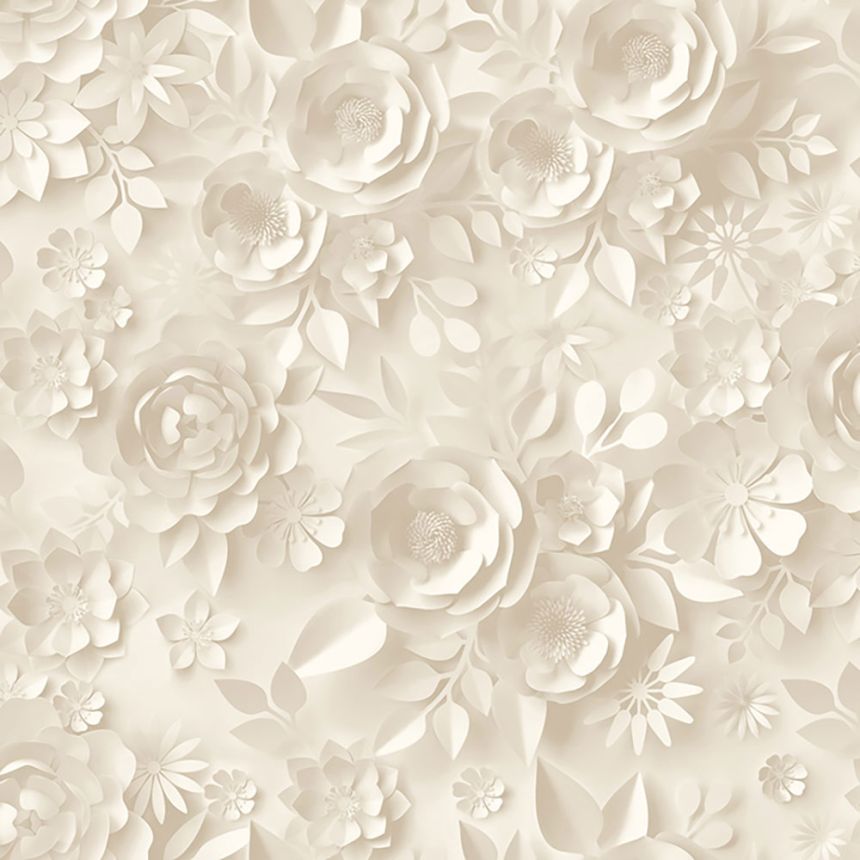 Beige Blumentapete mit 3D-Effekt, Vliestapete M44607, My Kingdom, Ugépa
