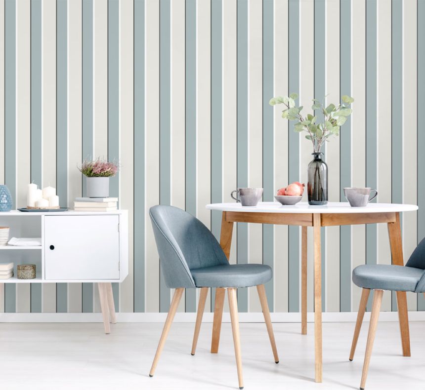 Blau-cremefarbene gestreifte Tapete 6508-1, Batabasta, ICH Wallcoverings