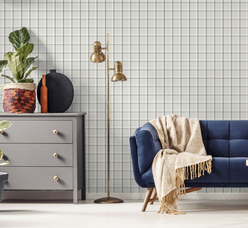 Rote Tapete mit geometrischem Muster, Tartan 6505-4, Batabasta, ICH Wallcoverings