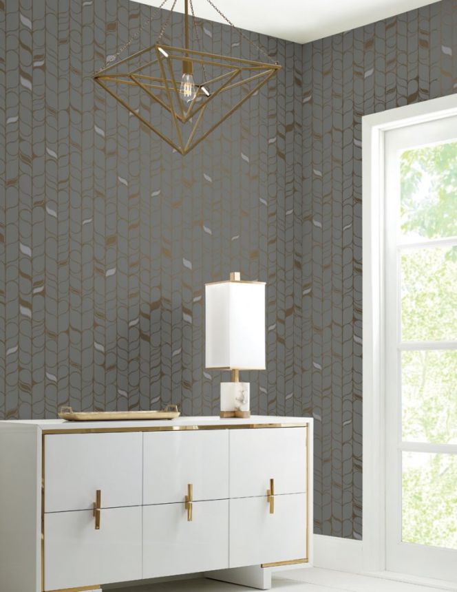 Grau-goldene Tapete, Blätter OS4203, Modern Nature II, York