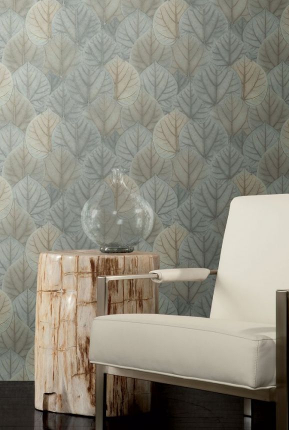 Blau-grau-beige Tapete, Blätter OS4244, Modern Nature II, York